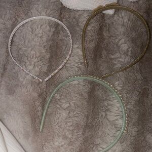 Pearl-Trim Mint Headband + Gold & Floral Hairbands - Set of 3